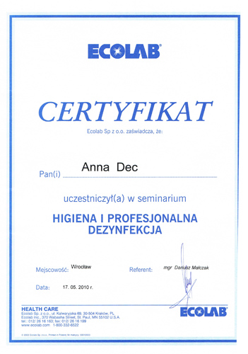 Certyfikat dla Stomatologia Marek Więznowski